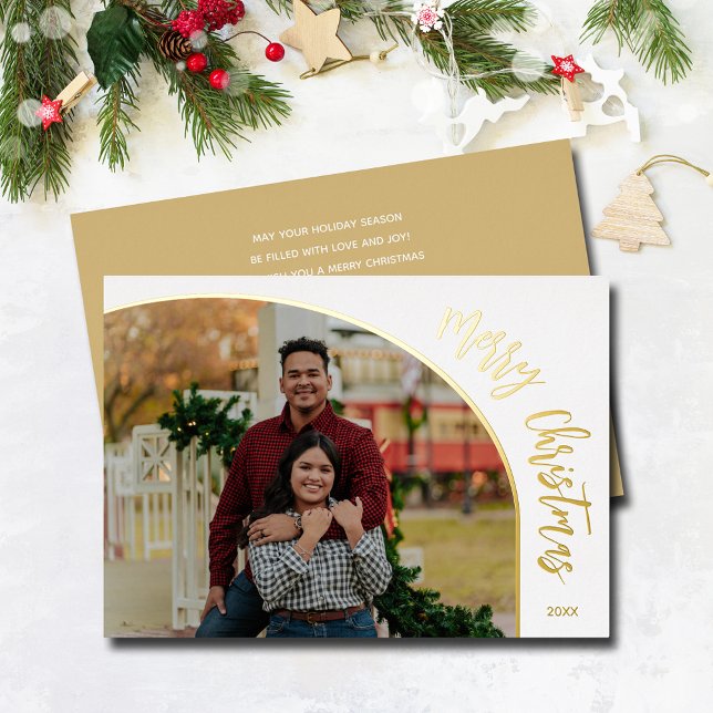 Foto Frohe Weihnachtsschrift Gold Folien Feiertagskarte (Merry Christmas REAL gold foil holiday photo cards)