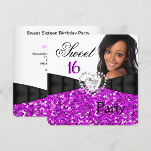 Foto Fuchsia Glitter Sweet 16 16. Geburtstagsfeier Einladung