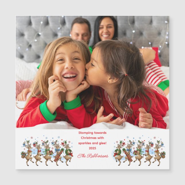 Foto Fun Marching Stomping Weihnachtsmann Magnetkarte (Vorderseite)