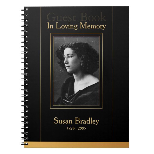 Foto Funeral GuestBook mit Goldrohren Notizblock (Vorderseite)