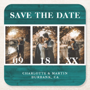 Foto für aquamarine Holzhochzeit Save the Date Rechteckiger Pappuntersetzer