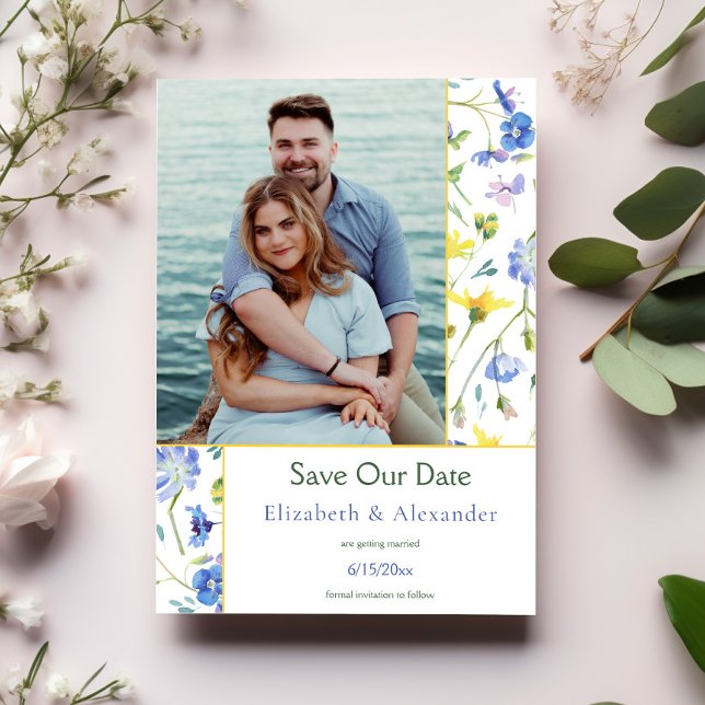 Foto für Aquarellfarben Save the Date Ankündigung (Watercolor Wildflowers Photo Save the Date)