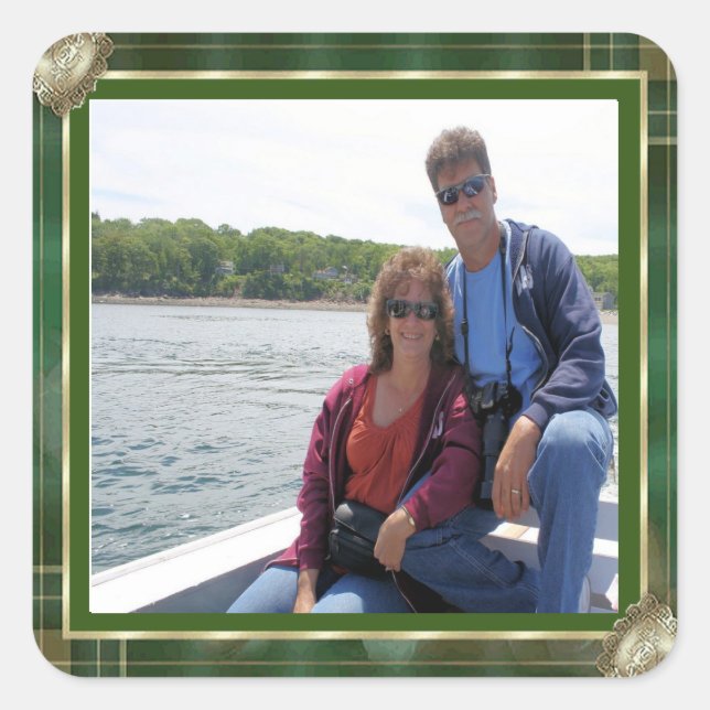 Foto für benutzerdefinierte Familie, Green Antique Quadratischer Aufkleber (Vorderseite)