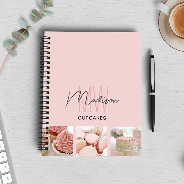 Foto für das benutzerdefinierte Monogramm-Logo Notizblock (Custom Monogram Logo Photo Bakery Pink Notebook)
