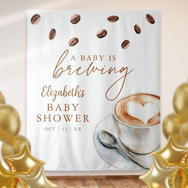 Foto für das Kaffeehaus Babydusche Wandteppich (Coffee Brewing Baby Shower Photo Backdrop)