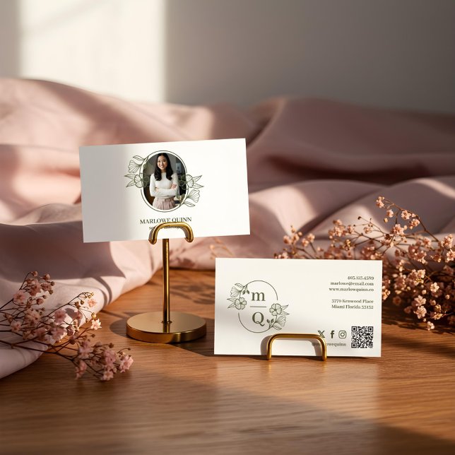 Foto für das Logo "Floral Botanical Monogram Wappe Visitenkarte (Floral Botanical Monogram Crest Logo Brand Photo Business Card)