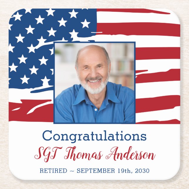 Foto für das militärische Ruhestand Patriotic Amer Rechteckiger Pappuntersetzer (Vorderseite)