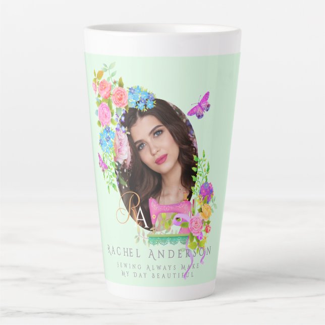 Foto für das Nähen der Flachbandmonogramm grün Milchtasse (Vorderseite)