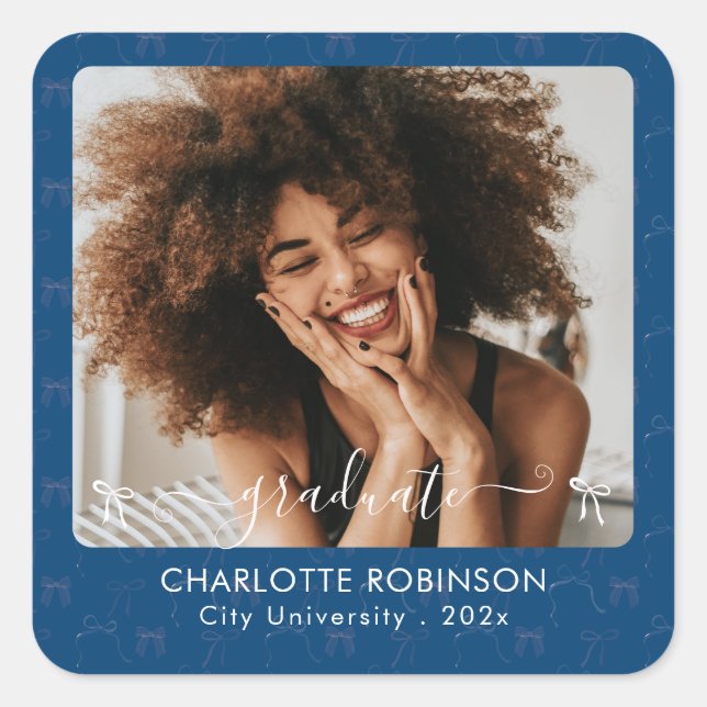 Foto für den blauen und rosa Abschluss Quadratischer Aufkleber (Vorderseite)