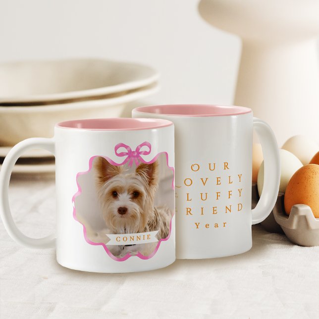 Foto für den Bow-Flachbildschirm Zweifarbige Tasse (Bow Ribbon Pet Memory Photo Pink Two-Tone Coffee Mug)