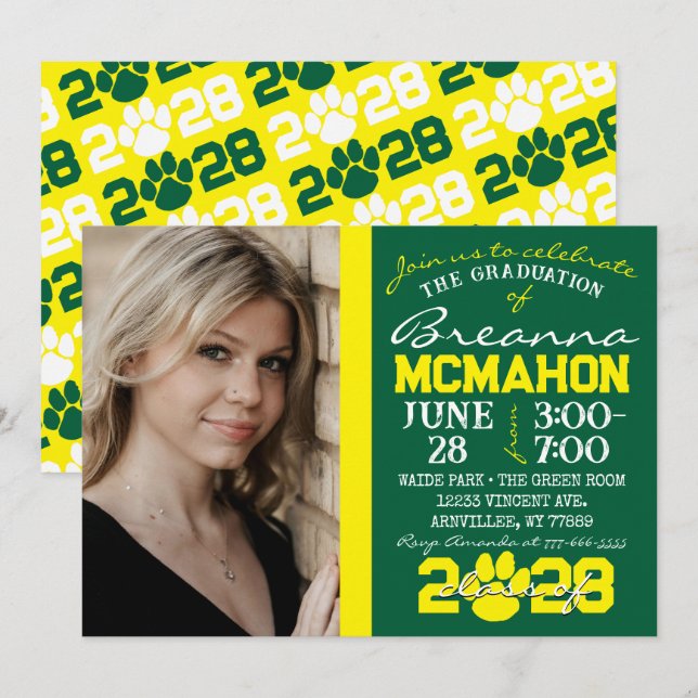 Foto für den grünen und gelben Pawprint Abschluss Einladung (Vorne/Hinten)