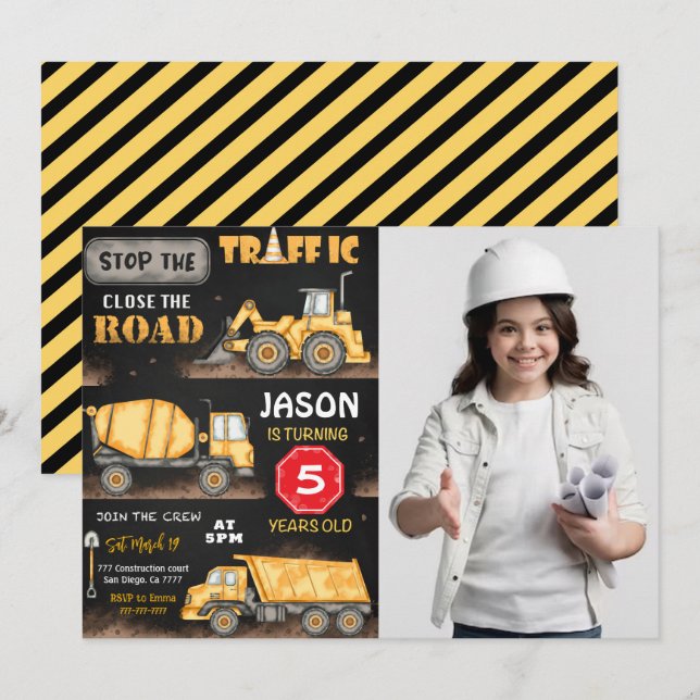 Foto für die schwarz-gelbe Bauweise Einladung (Vorne/Hinten)