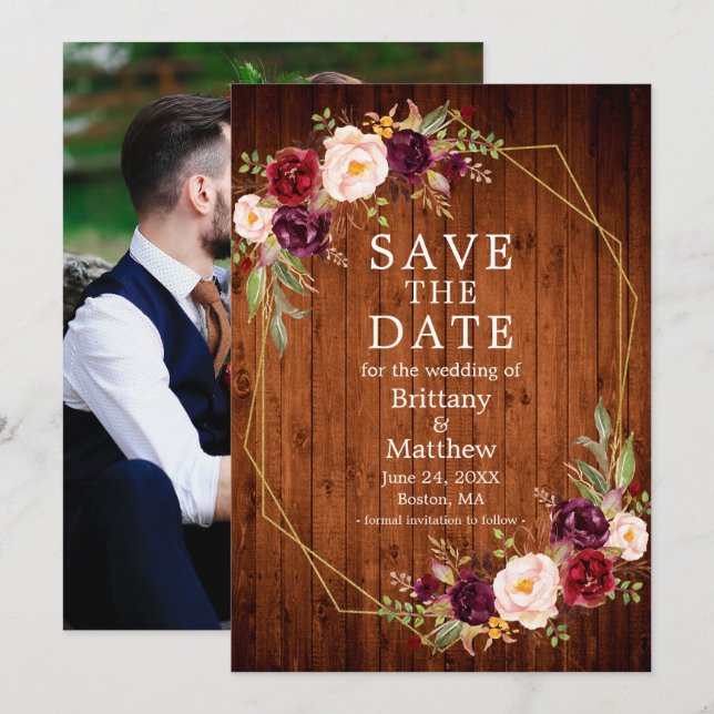 Foto für die Wasserfarbe Burgund Save The Date (Vorne/Hinten)