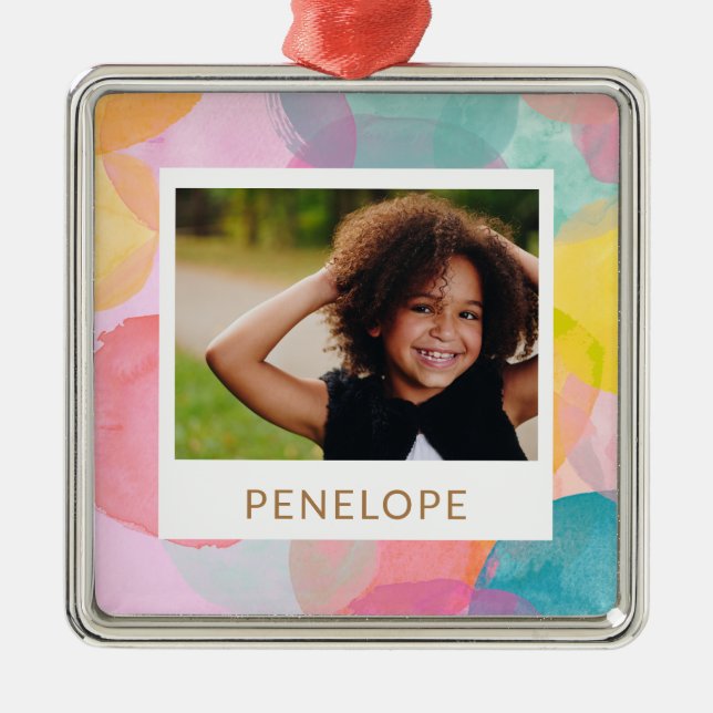 Foto für farbige Wasserfarbkreise und Punkte Ornament Aus Metall (Vorne)