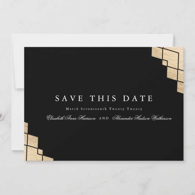 Foto für geometrische Gatsby-Kalligrafie Save The Date (Vorderseite)