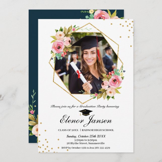 Foto für geometrische Glitzer-Abschluss Einladung (Vorne/Hinten)