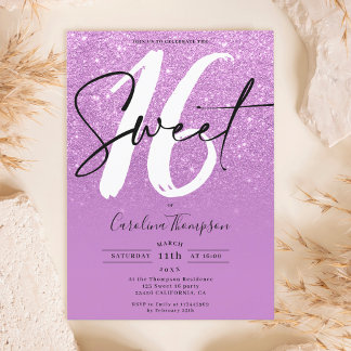 Foto für Glitzer-Randschrift mit lila  Sweet 16 Einladung