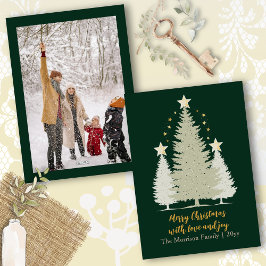Foto für Gold und Grüne Weihnachtsbaume und Sterne Feiertagskarte