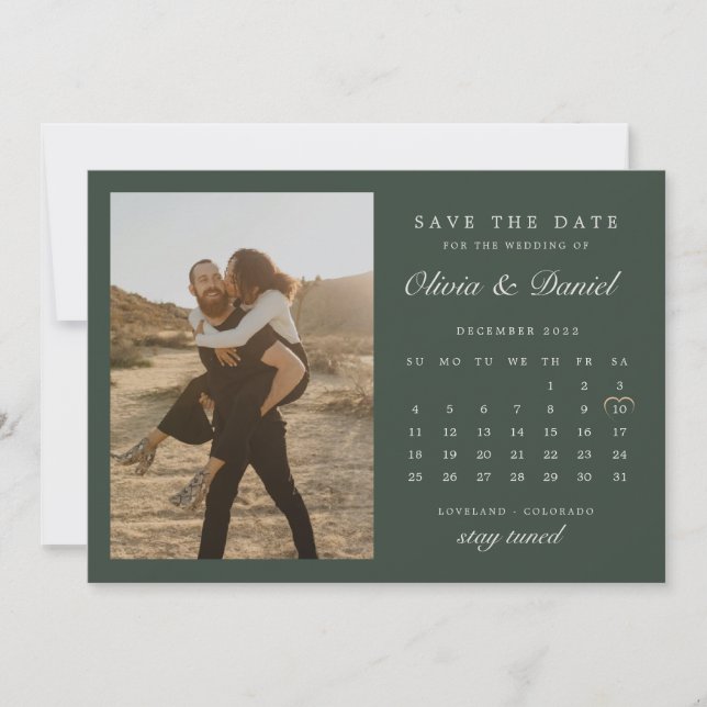 Foto für grünen Dezember-Kalender Save the Date Einladung (Vorderseite)