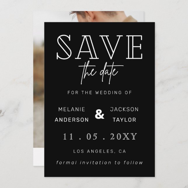 Foto für handgeschriebene schwarze Schrift Save th Save The Date (Vorne/Hinten)