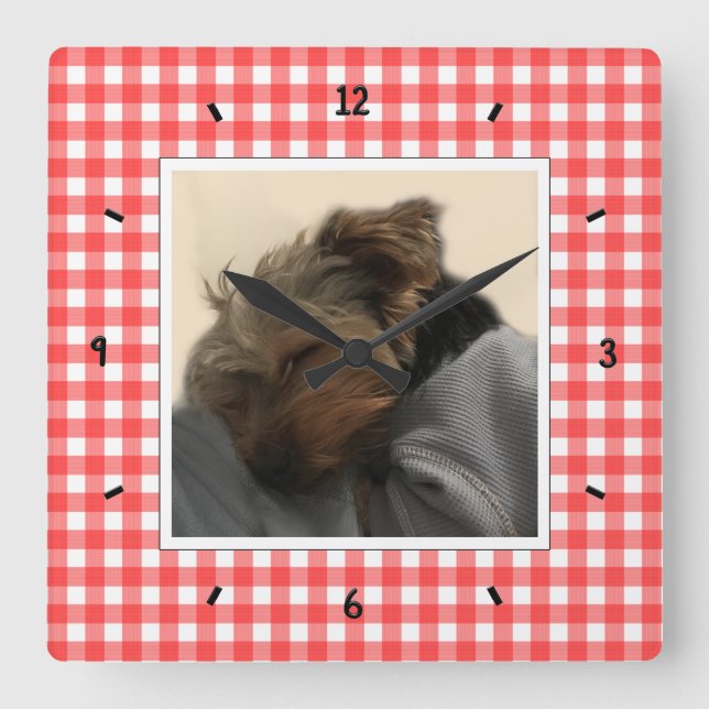 Foto für Haustiere Land Red Buffalo Karo Kariert Quadratische Wanduhr (Vorderseite)