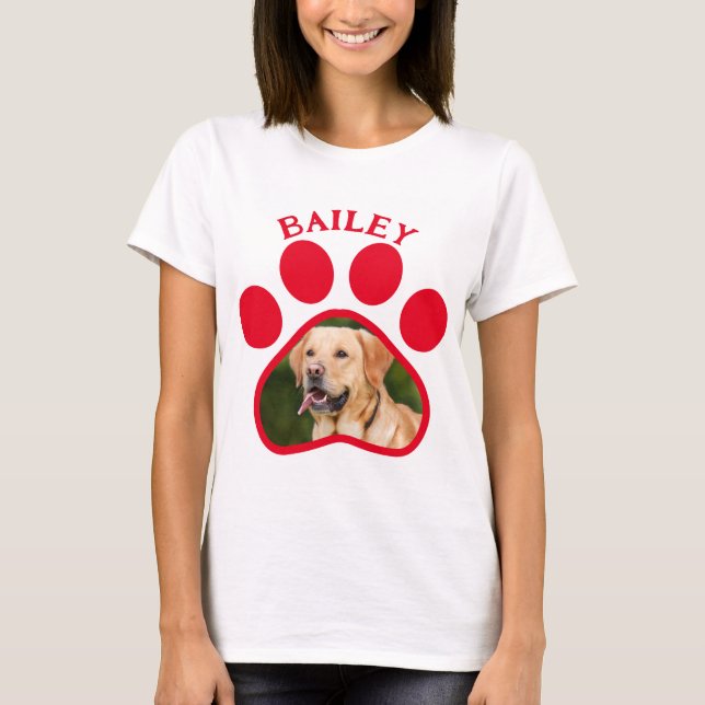 Foto für Haustiere oder Katzen Roter Pawprint T-Shirt (Vorderseite)