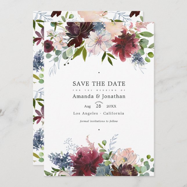 Foto für Hochzeiten in Burgund, Navy und Blush Save The Date (Vorne/Hinten)