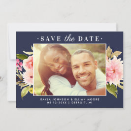 Foto für Hochzeiten in Navy Pink Watercolor Floral Save The Date