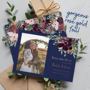 Foto für Hochzeiten von Navy-Pflaume-Flora Save th Folieneinladung