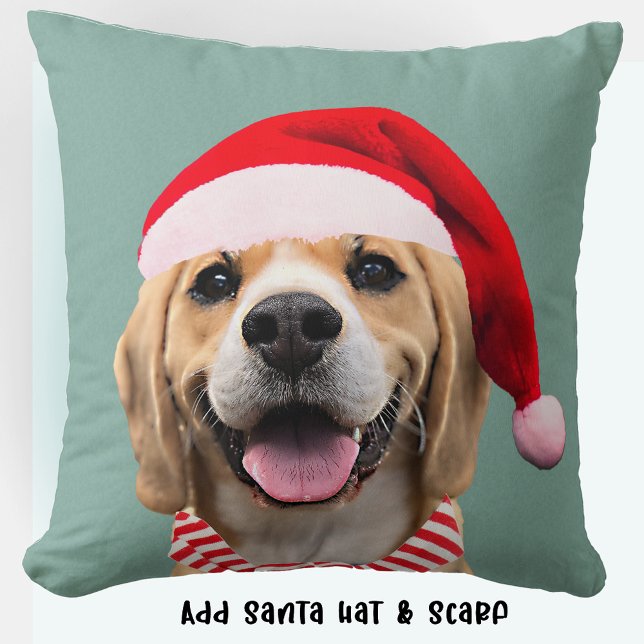 Foto für Hunde mit digitaler Weihnachtsmannmütze S Kissen (Von Creator hochgeladen)
