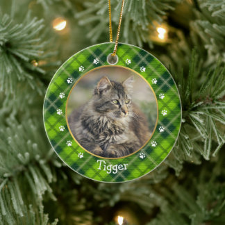 Foto für Karierte Weihnachtskatzen Keramik Ornament
