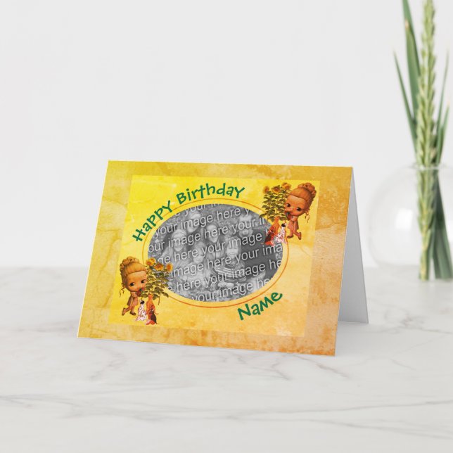 Foto für Mädchen und Welpen Feiertagskarte (Vorderseite)