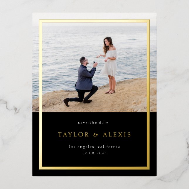 Foto für Minimalistische Schwarze Rahmen Save the  Folie Einladungspostkarte (Vorderseite)