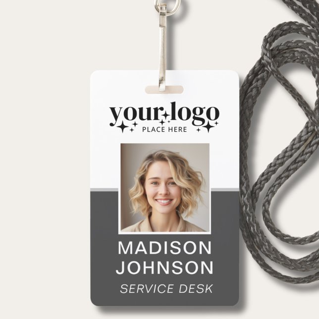 Foto für Mitarbeiter mit benutzerdefiniertem Firme Ausweis (Custom Business Logo Employee Photo Grey ID Badge)