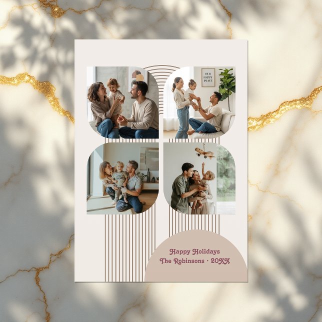 Foto für moderne geometrische Blume Feiertagskarte (Modern Geometric Flower Bubble Arch Holiday Photo Card)