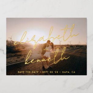 Foto für moderne Gold-Namen Save the Date Folieneinladung