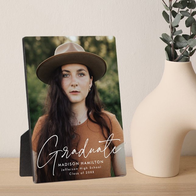 Foto für moderne Graduate White Script Abschluss Fotoplatte (Von Creator hochgeladen)