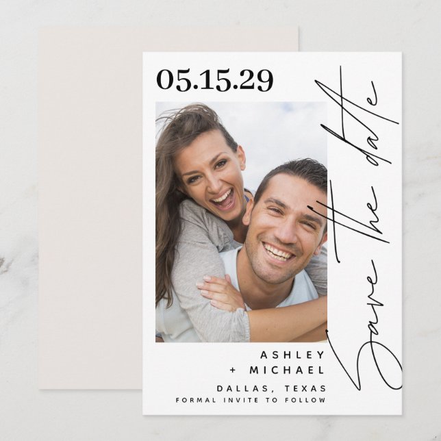 Foto für moderne handgeschriebene Schriftzeichen Save The Date (Vorne/Hinten)