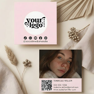 Foto für moderne Social Media-Logos QR Pink Quadratische Visitenkarte