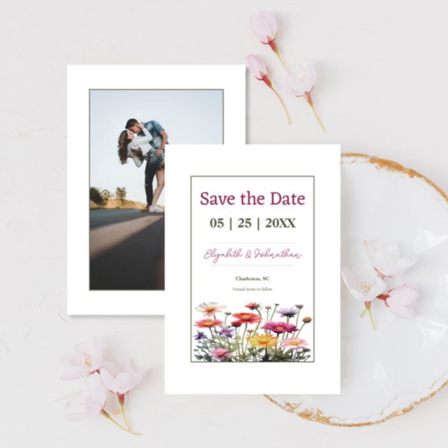 Foto für moderne Wildblumen Save The Date (Modern Wildflowers Photo Save the Date)