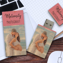 Foto für Mutterschaft Shoot Custom Foto Pink und Holz USB Stick