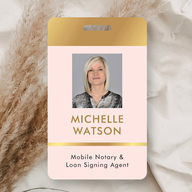 Foto für Notare Public Atney Pink & Gold Ausweis (Professional employee photo ID badge in blush pink and gold)