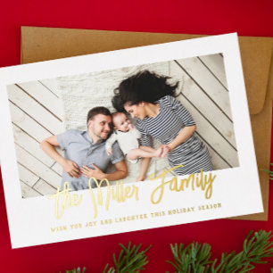 Foto für personalisierte Familienname Folien Feiertagskarte