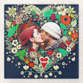 Foto für personalisierte Herzflora Glasuntersetzer