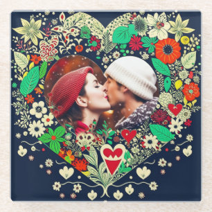 Foto für personalisierte Herzflora Glasuntersetzer