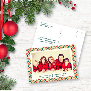 Foto für Retro-Rot/Grün/Gold-Sterne-Muster Feiertagspostkarte