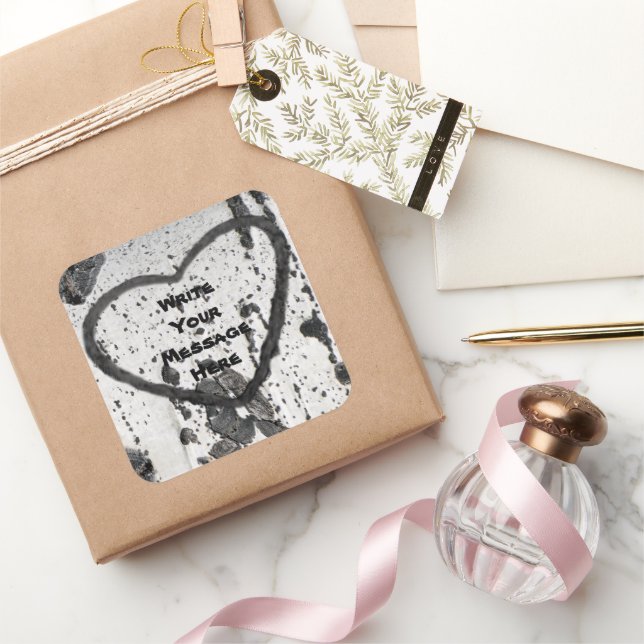 Foto für Schwarz-Weiß-Aspen-Baumrinde Quadratischer Aufkleber (Schenken)