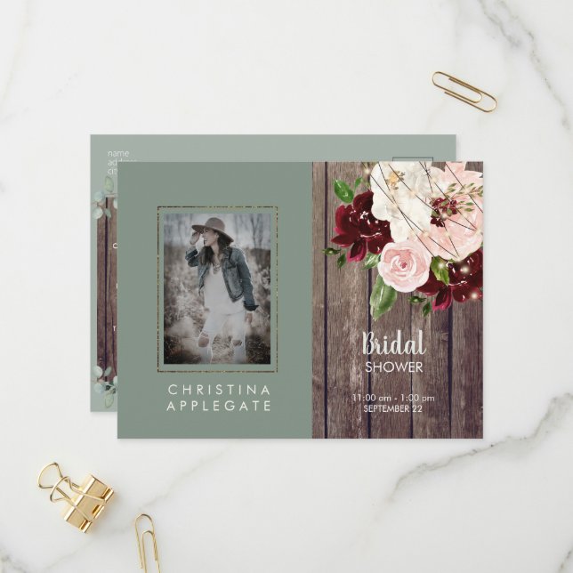 Foto für Weine und Blüten Brautparty Einladungspostkarte (Vorderseite/Rückseite Beispiel)