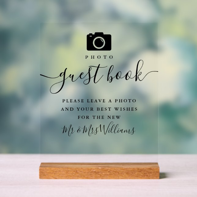 Foto Gast Book Black Signature Script Acrylschild (Neutral)