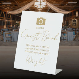 Foto Gästebuch Elegante Gold Script Wedding Sockelschild